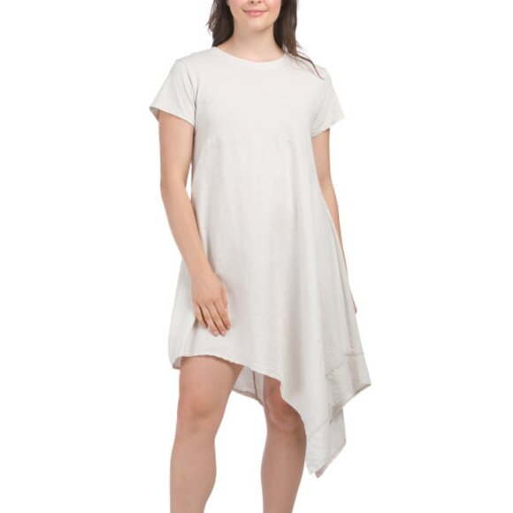 Made in Italy Linen Blend Knit Mini Dress Beige Size L | Navy Blue Short Sleeve - Picture 1 of 4
